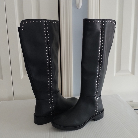 Steve Madden Steven  Comfort Black Studded Leather Riding Boots Sz 6M - Picture 4 of 15